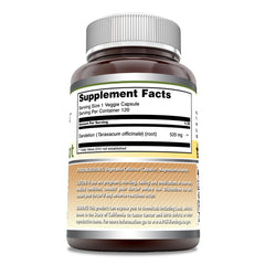 Amazing Nutrition Amazing Formulas Dandelion Root label indicates quality and USA manufacturing