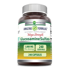 Amazing Nutrition Amazing Formulas glucosamine sulfate capsules bottle showing purity and potency.