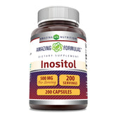 Amazing Nutrition Amazing Formulas Inositol 500 mg bottle front, emphasizing purity and US-made quality.