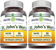Amazing Formulas St. John's Wort bottle front shows 700 mg per serving in veggie capsules.