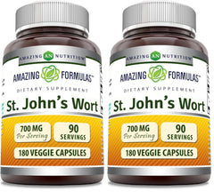 Amazing Formulas St. John's Wort bottle front shows 700 mg per serving in veggie capsules.