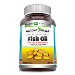 Amazing Nutrition Amazing Omega 1000mg softgel bottle front view supports daily omega-3 intake.