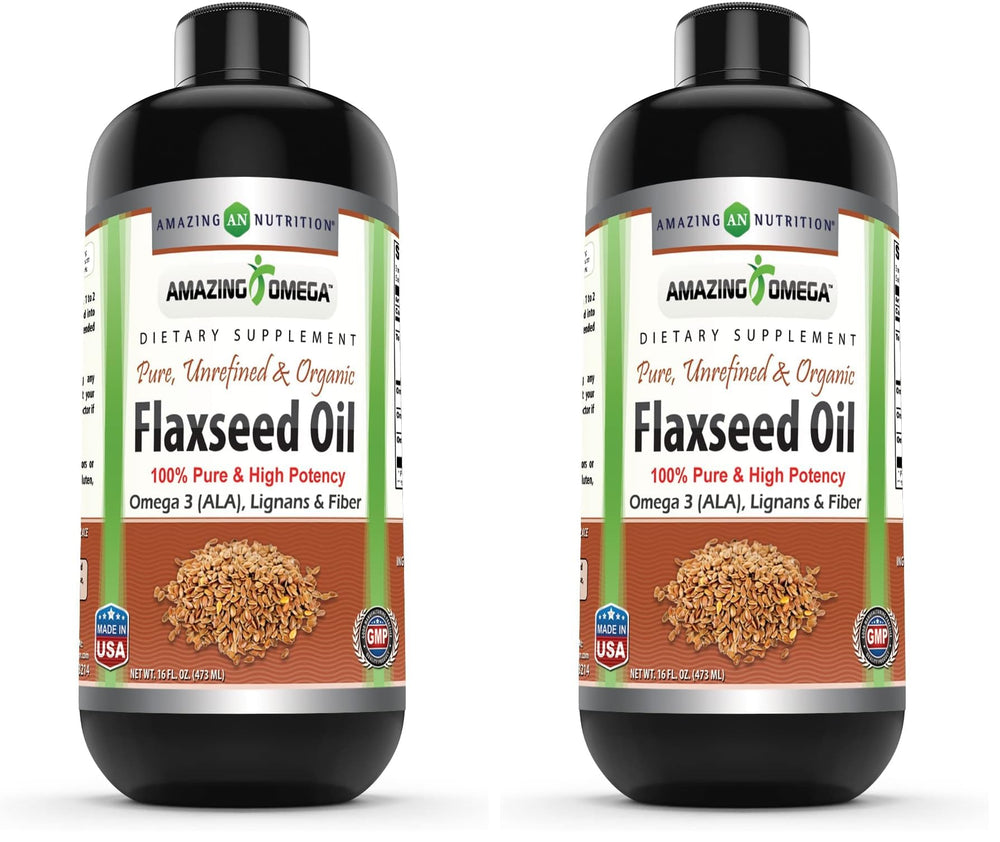 Amazing Nutrition Amazing Omega flaxseed oil bottle illustrates plant-based omega-3 options