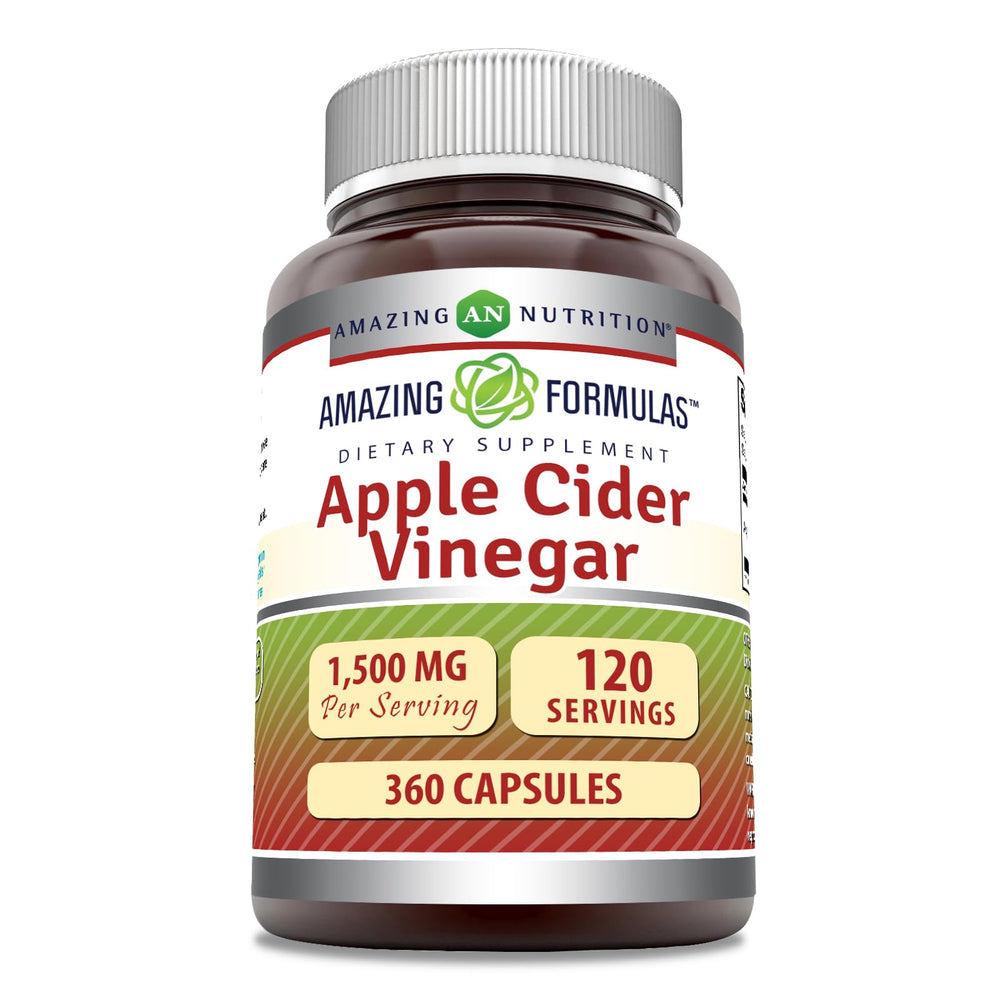 Amazing Nutrition Apple Cider Vinegar capsules pouring for easy daily use and convenient serving
