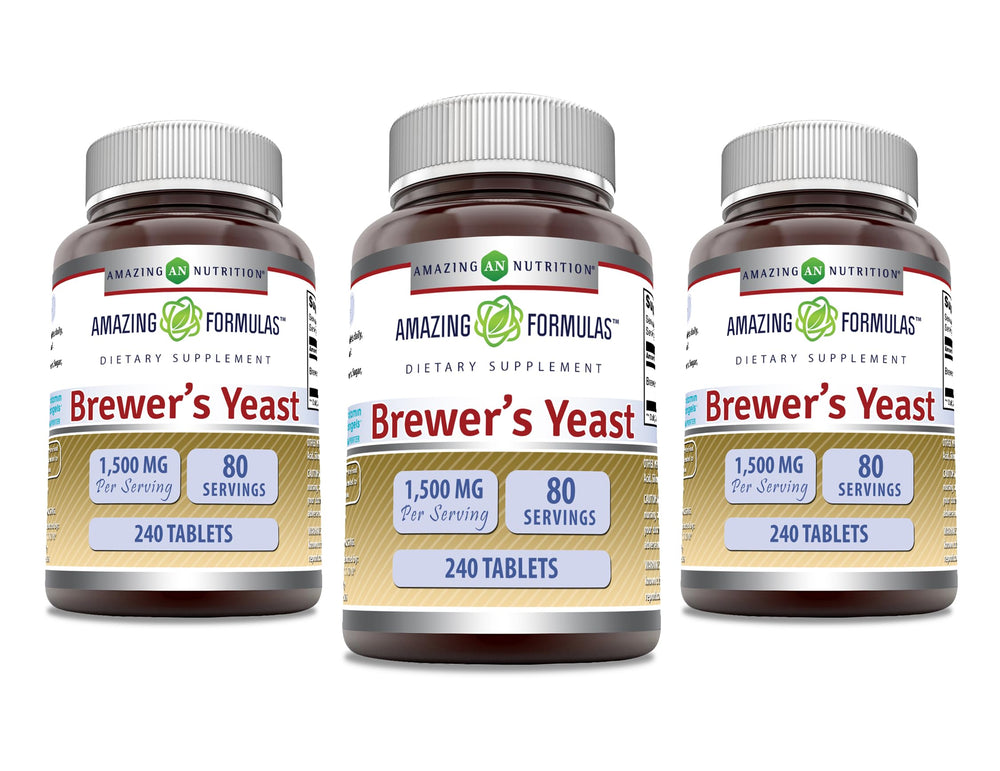Amazing Nutrition Brewers Yeast tablets close-up showing high potency 1500 mg per serving