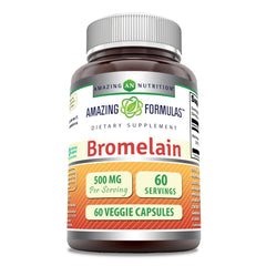 Amazing Nutrition Bromelain 500mg bottle close-up, showcasing premium quality and potency.