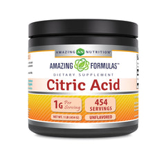 Amazing Nutrition citric acid powder package front; high purity for reliable culinary use