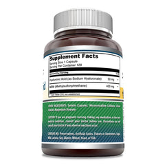 Amazing Nutrition Hyaluronic Acid & MSM label closeup with non-GMO and gluten-free claims