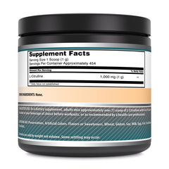 Amazing Nutrition L-Citrulline powder with scoop demonstrates convenient 454 servings per bottle.