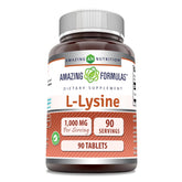 Amazing Nutrition L-Lysine 1000mg bottle closeup showing purity and potency for daily immune balance
