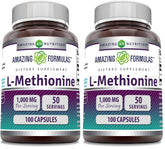 Amazing Nutrition L-Methionine bottle label shows dosage and purity for daily use