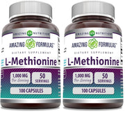 Amazing Nutrition L-Methionine bottle label shows dosage and purity for daily use