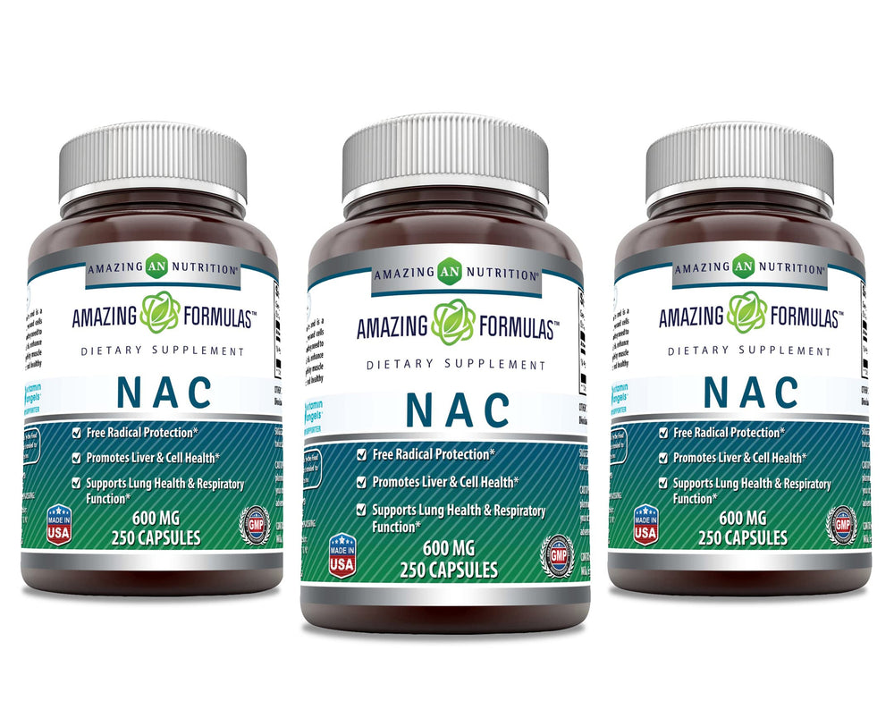 Amazing Nutrition NAC 600mg capsule bottle highlighting purity and potency for daily wellness.
