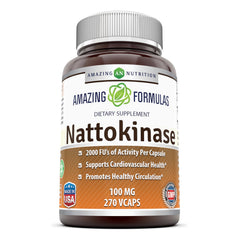 Amazing Nutrition Nattokinase veggie capsule bottle with 2000 FU enzyme activity.