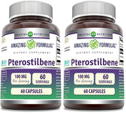 Amazing Nutrition Pterostilbene bottle showing 100 mg serving for daily vitality