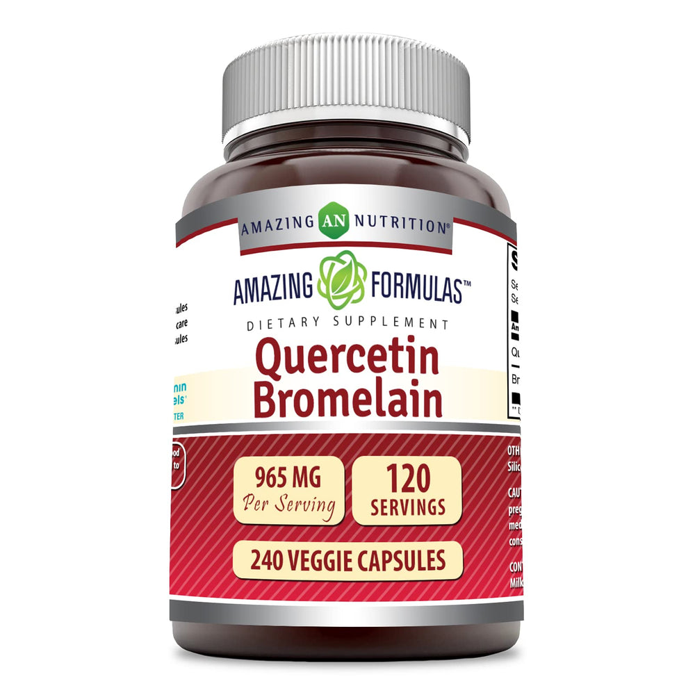 Amazing Nutrition Quercetin 800 mg with Bromelain 165 mg bottle showing label and capsules for immune support