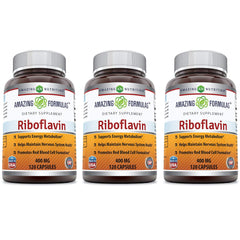 Amazing Nutrition riboflavin 400mg capsules bottle showing label for daily energy support.