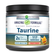 Amazing Nutrition Taurine powder bottle front view for energy and focus support.