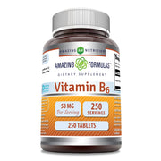 Amazing Nutrition Vitamin B6 bottle with 50 mg tablets for daily wellness.