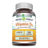 Amazing Nutrition Vitamin D3 coconut oil softgels bottle for daily wellness.