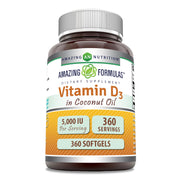 Amazing Nutrition Vitamin D3 coconut oil softgels bottle for daily wellness.
