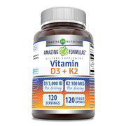 Amazing Nutrition Vitamina D3-K2 cápsulas 120, frasco ideal para la ingesta diaria.