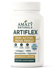Amazy Naturals Artiflex bottle caplets for daily joint support.