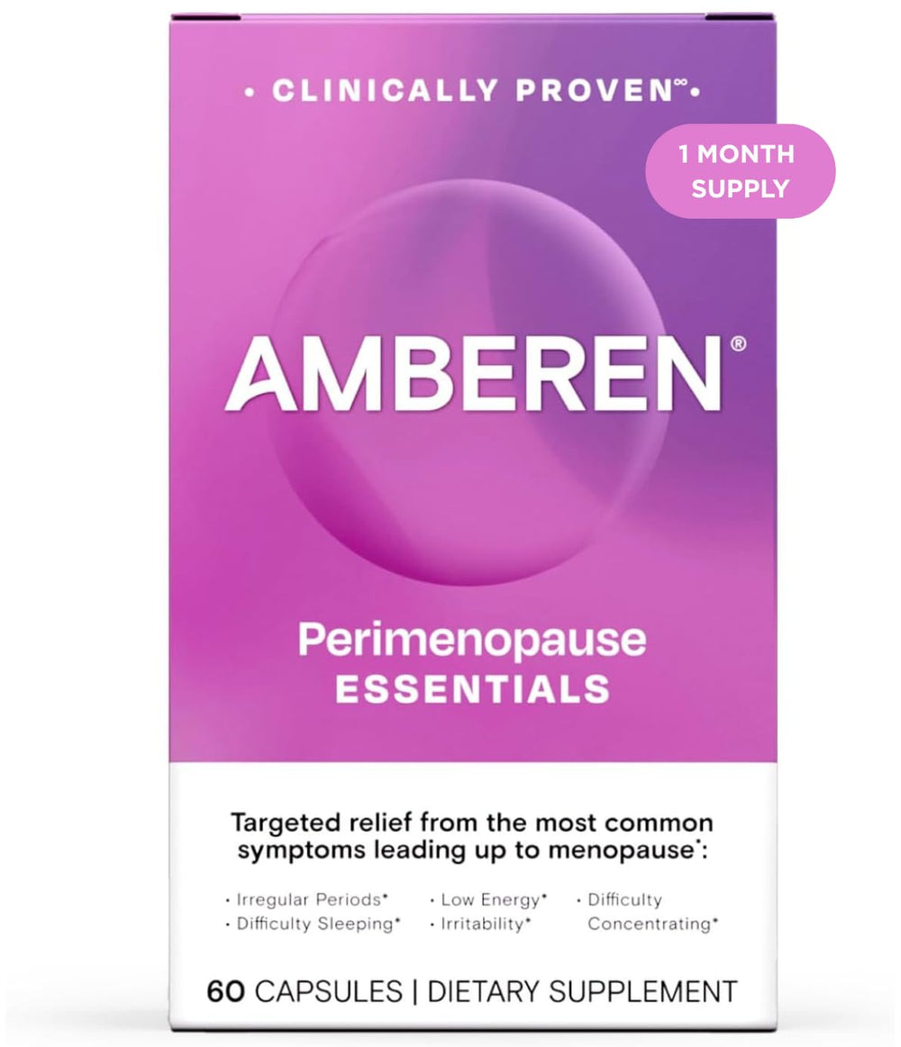 Amberen perimenopause bottle front view signals daily symptom support.