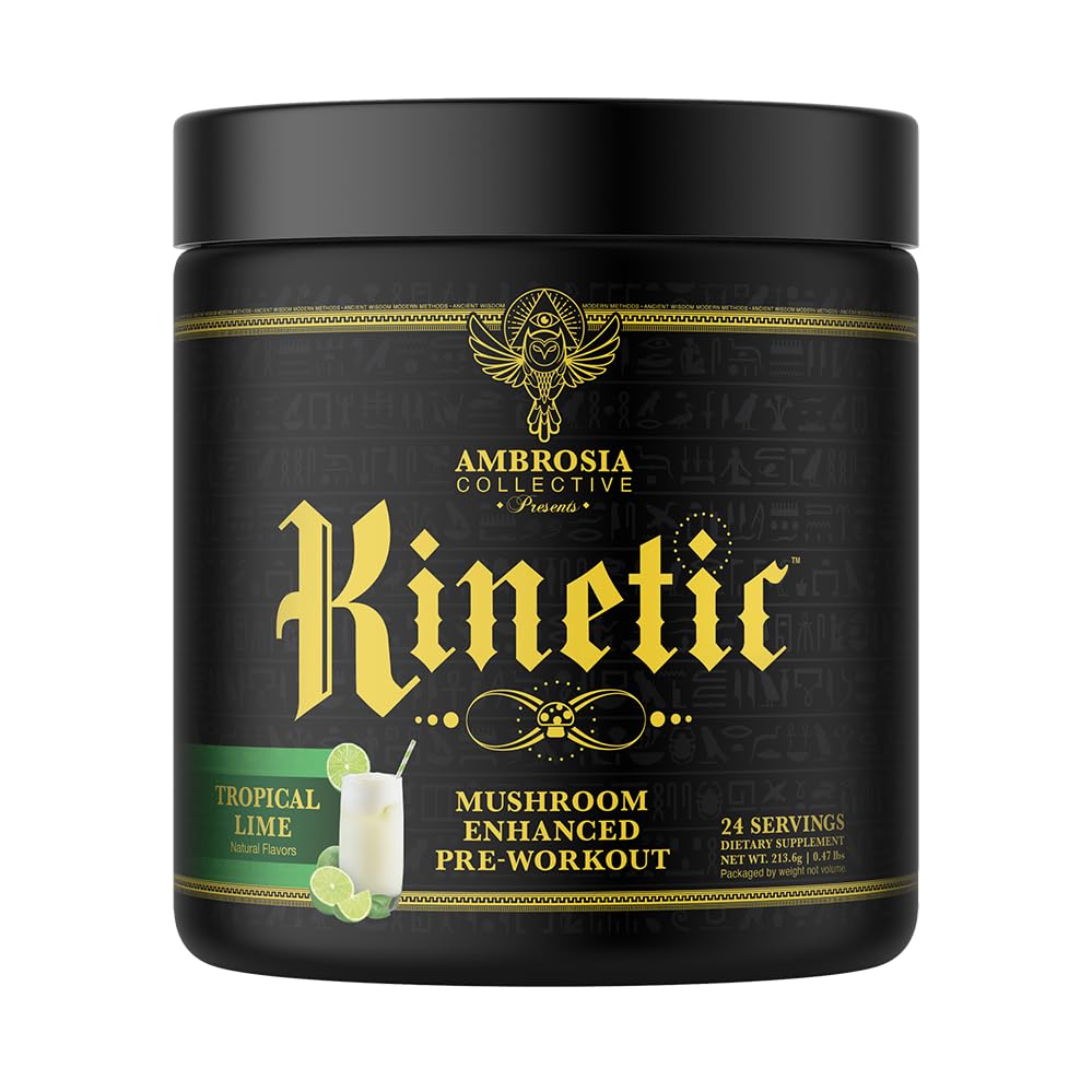 Ambrosia Kinetic Tropical Lime powder scoop ready to mix for clean energy.