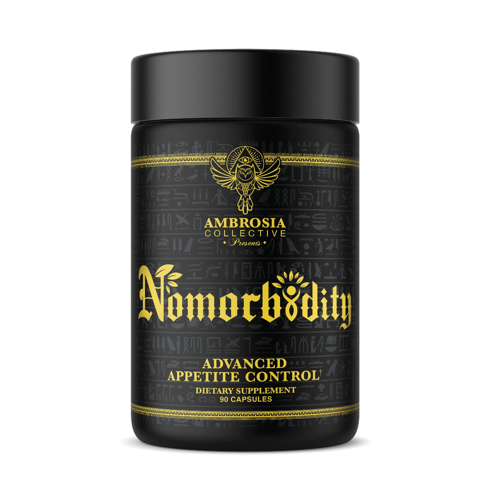 Ambrosia Nomorbidity bottle front showing premium formula for appetite control.