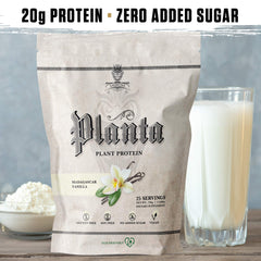 Ambrosia Planta shake with water showing quick, smooth vanilla mix.