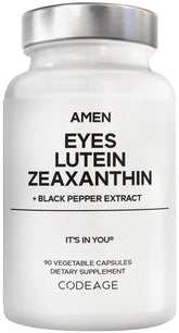 Amen Eyes bottle with lutein and zeaxanthin capsules for daily eye care.
