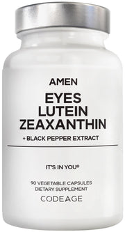 Amen Eyes bottle with lutein and zeaxanthin capsules for daily eye care.