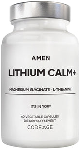 Amen Lithium Calm+ bottle with capsules for daily calm and focus.