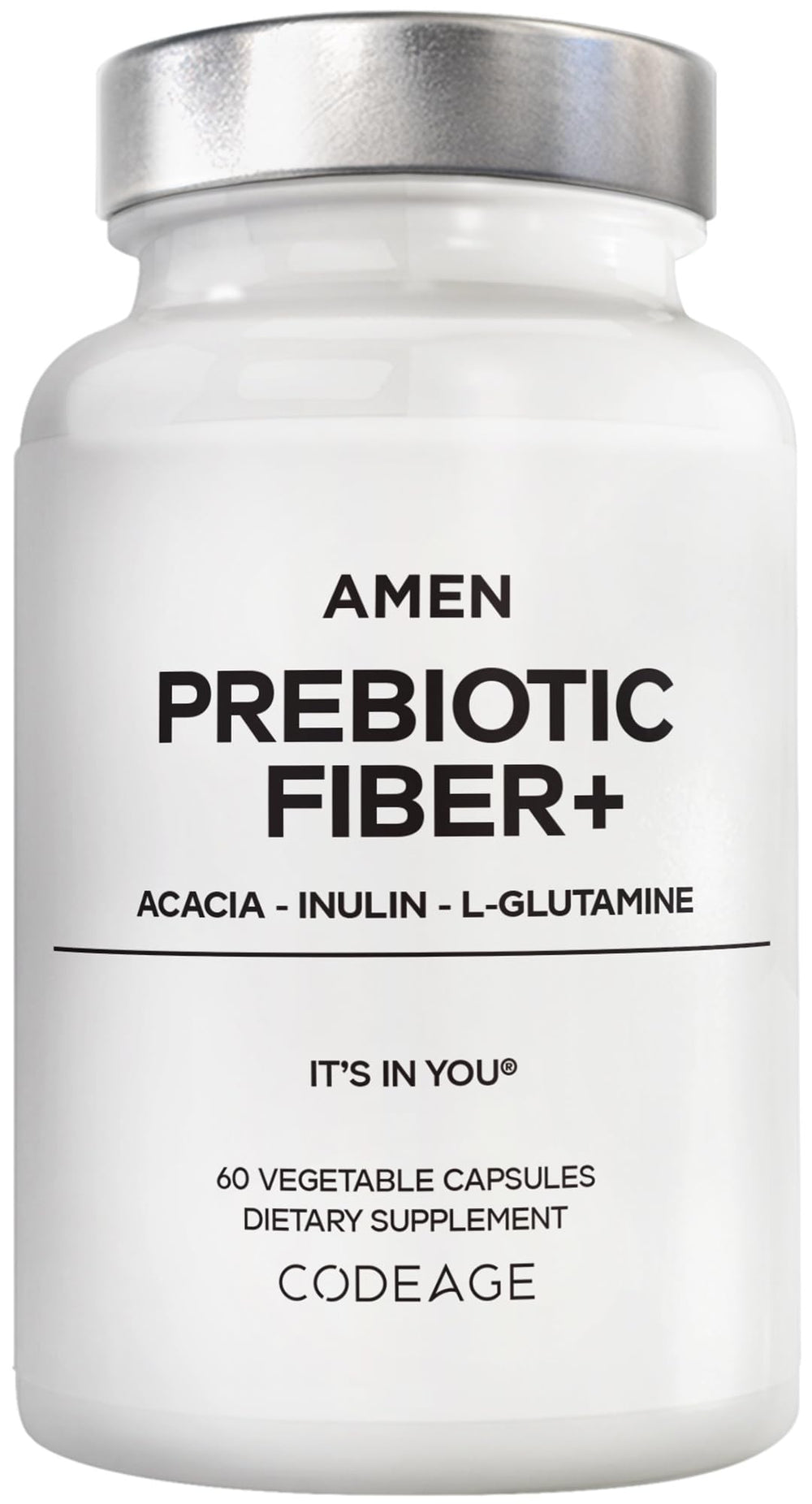 Amen Prebiotic Fiber bottle with capsules for daily fiber support