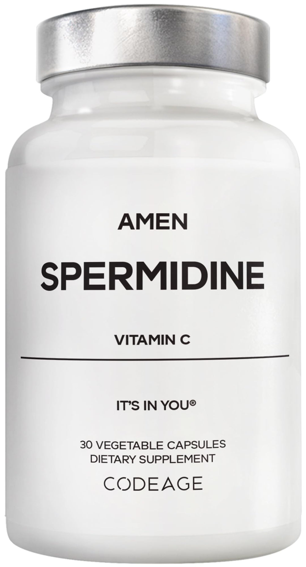 Amen Spermidine supplement bottle front for easy daily use