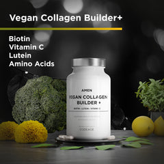 Amen Vegan Collagen Builder organic cranberry image highlights fruit-based ingredients.