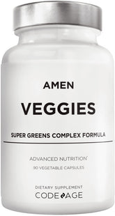 Amen Veggies daily greens capsules for convenient daily nutrients.