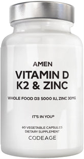 Amen Vitamin D, K2 & Zinc bottle-front for daily vegan D3 support
