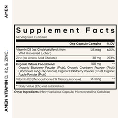 Amen Vitamin D, K2 & Zinc capsules-closeup showing easy daily capsules