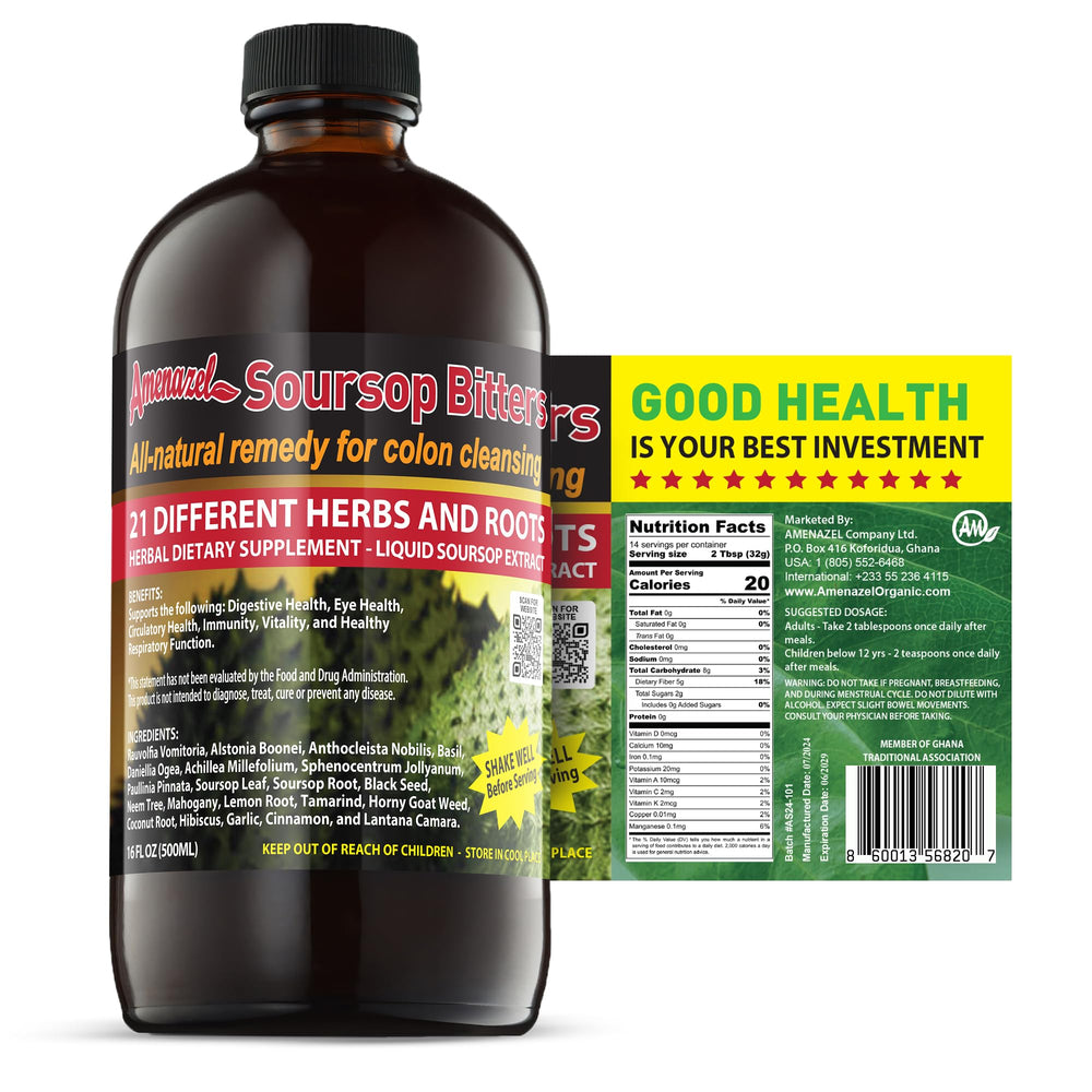 Amenazel Soursop Bitters bottle ready to elevate cocktails and desserts