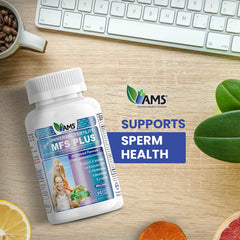 America Medic & Science MFS Plus label packaging highlights trusted male fertility ingredients.