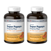 American Health Super Papaya Enzyme Plus bottle showing after-meal support with convenient chewables.