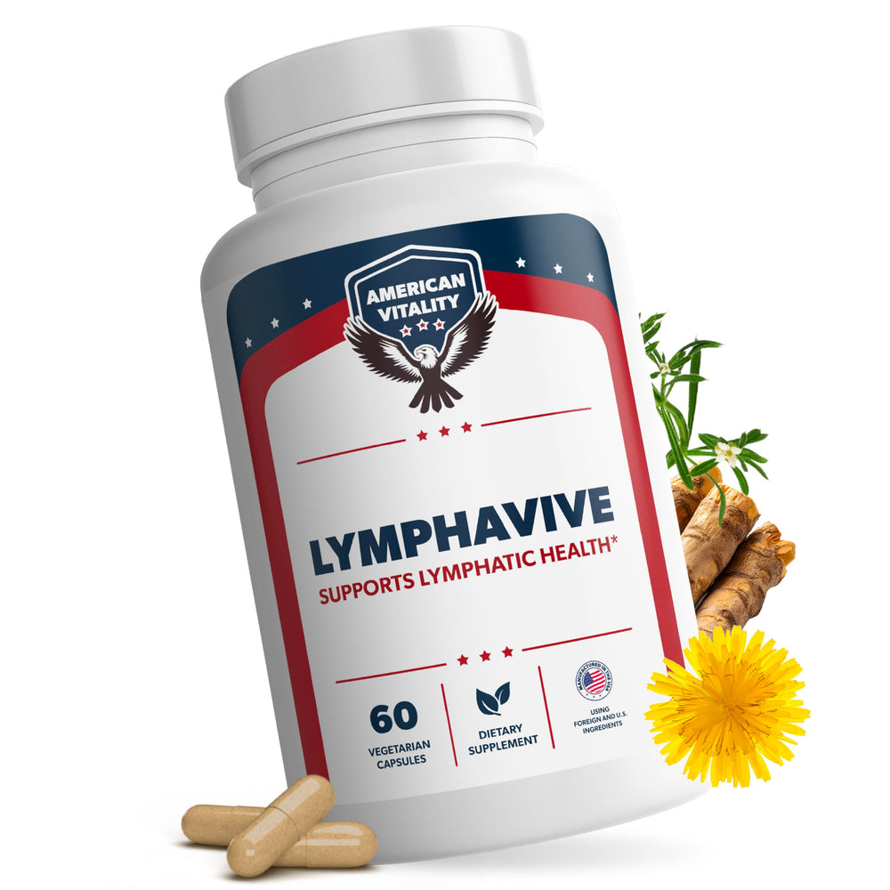 American Vitality LymphaVive bottle front view suggesting gentle lymphatic support for daily wellness.