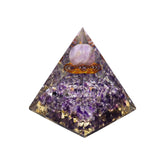 Amethyst Crystal Orgone Pyramid with Sphere apex promotes meditation focus and decorative charm.
