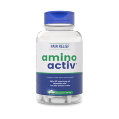 Amino Activ bottle front shows fast holistic support for post-workout comfort.