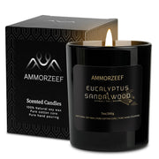 AMMORZEEF Sleep Sandalwood Candle in a black jar creates a calm, minimalist ambiance.