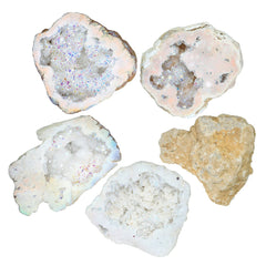 Amogeeli geode cluster closeup showing light reflection and color shimmer.
