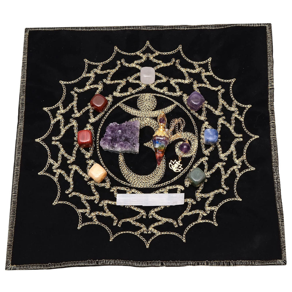 Amogeeli Healing Crystal Set with crown chakra tapestry for meditation and mindful decor
