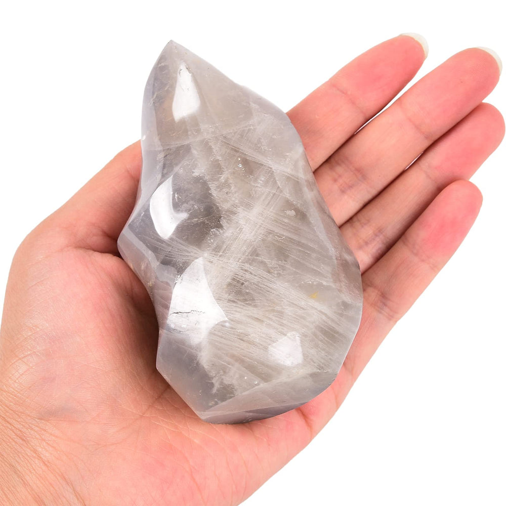 AMOYSTONE Blue Pink Quartz Flame Tower for meditation and calm ambiance